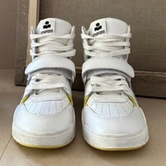 Isabel Marant Aslee Light Yellow/White High Top Women's Sneakers, US Size 7 - Picture 1 of 9